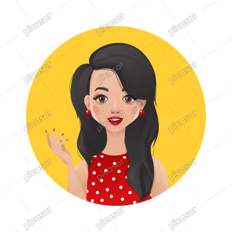 وکتور دختر کارتونی با لباس قرمز - وکتور تصویرسازی دختر جوان