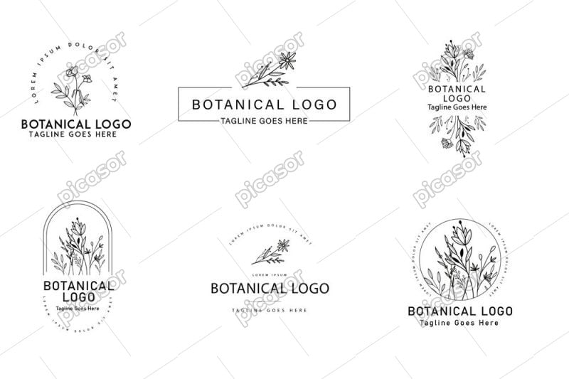 6 وکتور لوگو قاب شاخه گل مینیمال - وکتور لوگو نقاشی گلهای ساده و ظریف