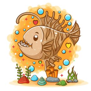 وکتور ماهی کارتونی بامزه با دندانهای تیز