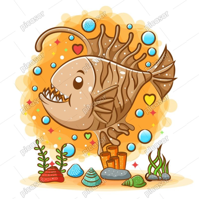 وکتور ماهی کارتونی بامزه با دندانهای تیز