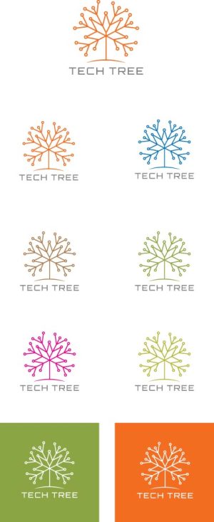 وکتور لوگو درخت با خط در 7 رنگ