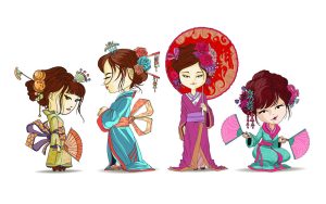 4 وکتور زن چینی کارتونی
