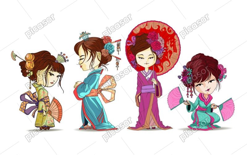 4 وکتور زن چینی کارتونی