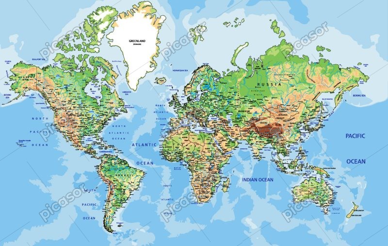 وکتور نقشه جهان با جزئیات جغرافیایی