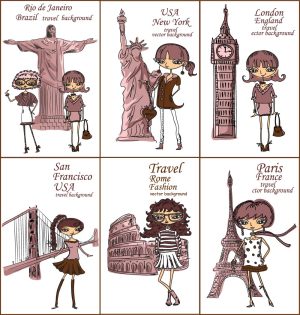 6 وکتور دختر کارتونی در سفر به کشورها