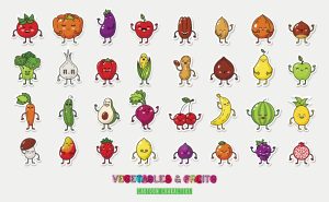 32 وکتور میوه و سبزیجات کارتونی