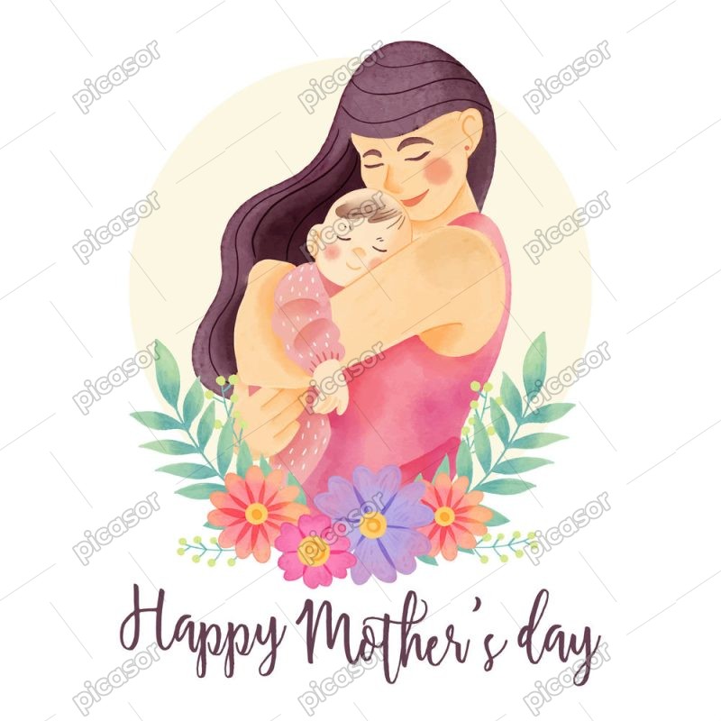 وکتور نقاشی نوزاد در آغوش مادر - وکتور پوستر روز مادر