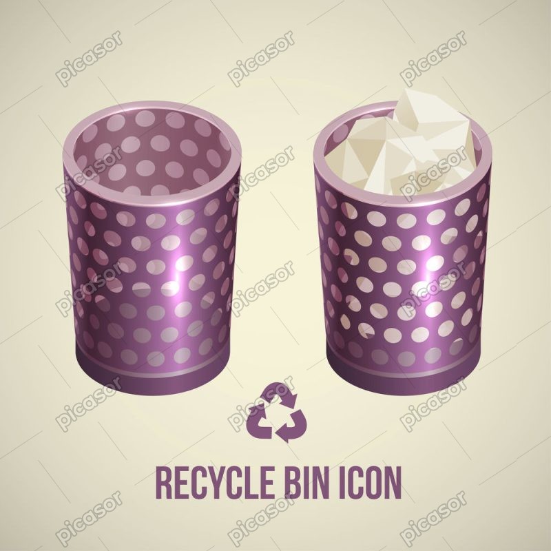 2 وکتور سطل زباله پر و خالی با کاغذ - وکتور بازیافت زباله