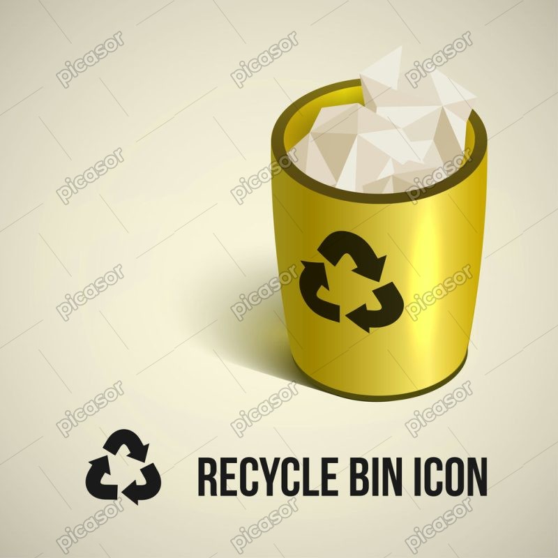 وکتور سطل زباله با کاغذ و بازیافت زباله