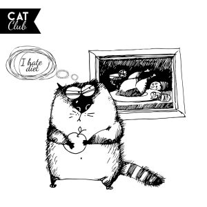 وکتور نقاشی گربه با رژیم غذایی طرح اسکچ کارتونی