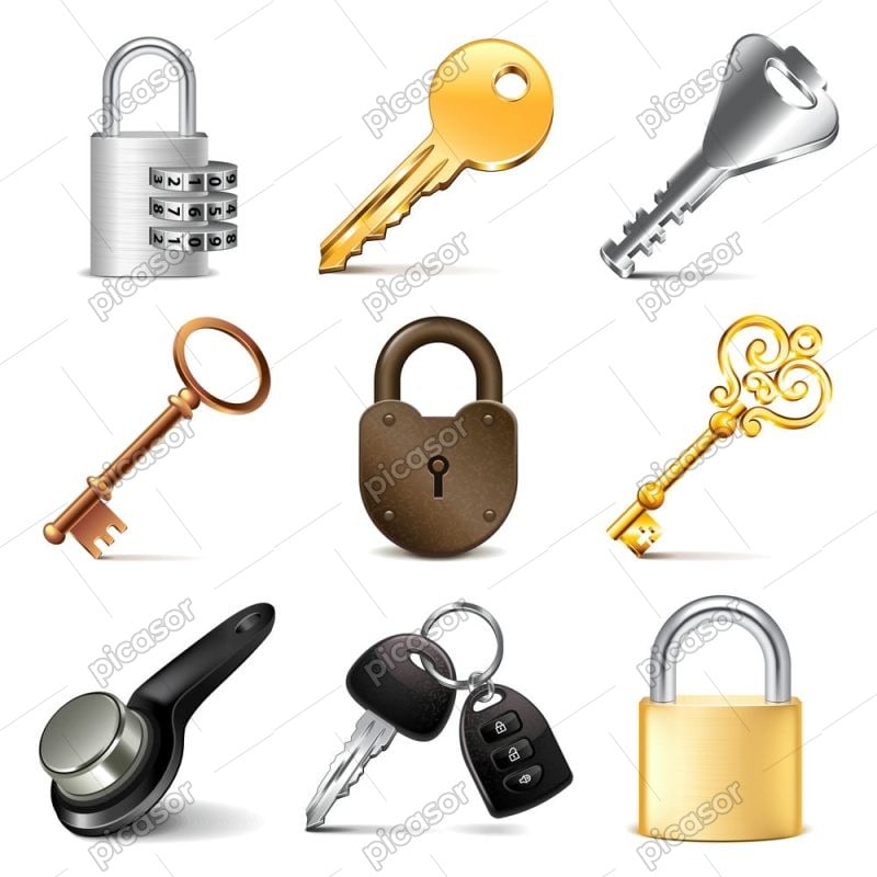 9 وکتور انواع قفل و کلید طراحی واقعی