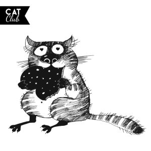 وکتور نقاشی گربه عاشق در حال خوردن شیرینی طرح اسکچ کارتونی