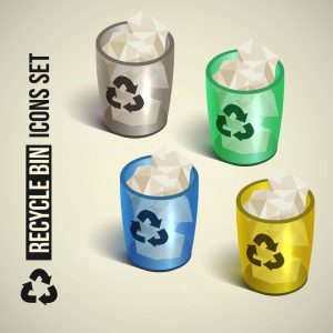 4 وکتور سطل زباله با کاغذ - وکتور بازیافت زباله