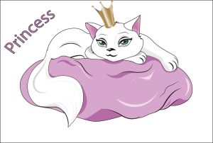 وکتور گربه روی بالش طرح کارتون - وکتور گربه سفید با تاج