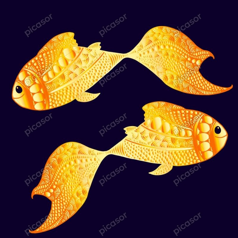 2 وکتور ماهی طلایی عید - وکتور ماهی منقش طلایی خندان