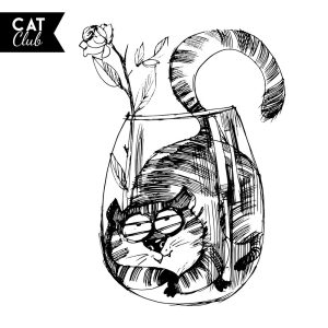 وکتور نقاشی گربه داخل گلدان طرح اسکچ کارتونی