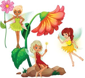 3 وکتور فرشته و پری کارتونی با گل های رنگی