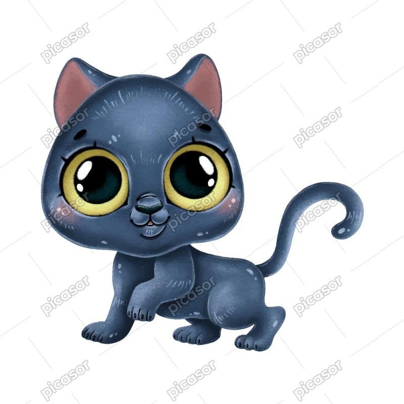 وکتور نقاشی بچه گربه کارتونی با چشمهای درشت