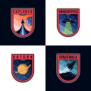 4 وکتور لوگو سازمان فضایی و بشقاب پرنده و فضاپیما