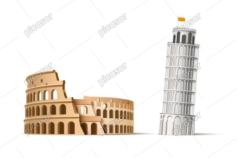 2 وکتور برج پیزا و کولوسئوم در ایتالیا طراحی واقعی - وکتور بناهای تاریخی کشور ایتالیا