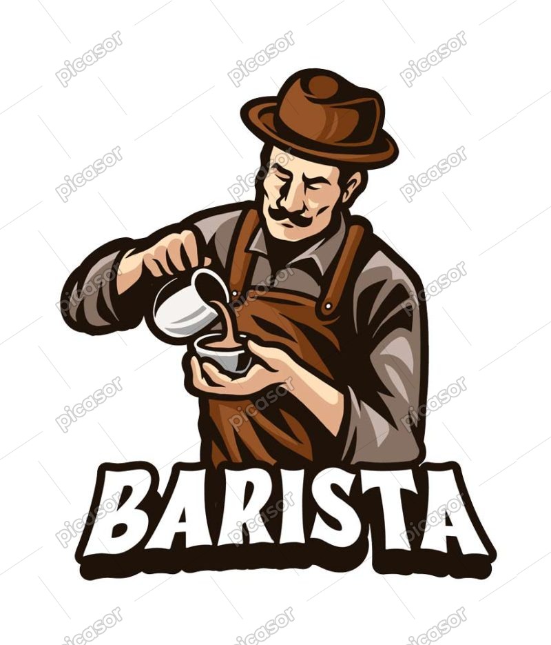 وکتور باریستا - وکتور تصویرسازی باریستا مرد لوگو کافه و کافی شاپ