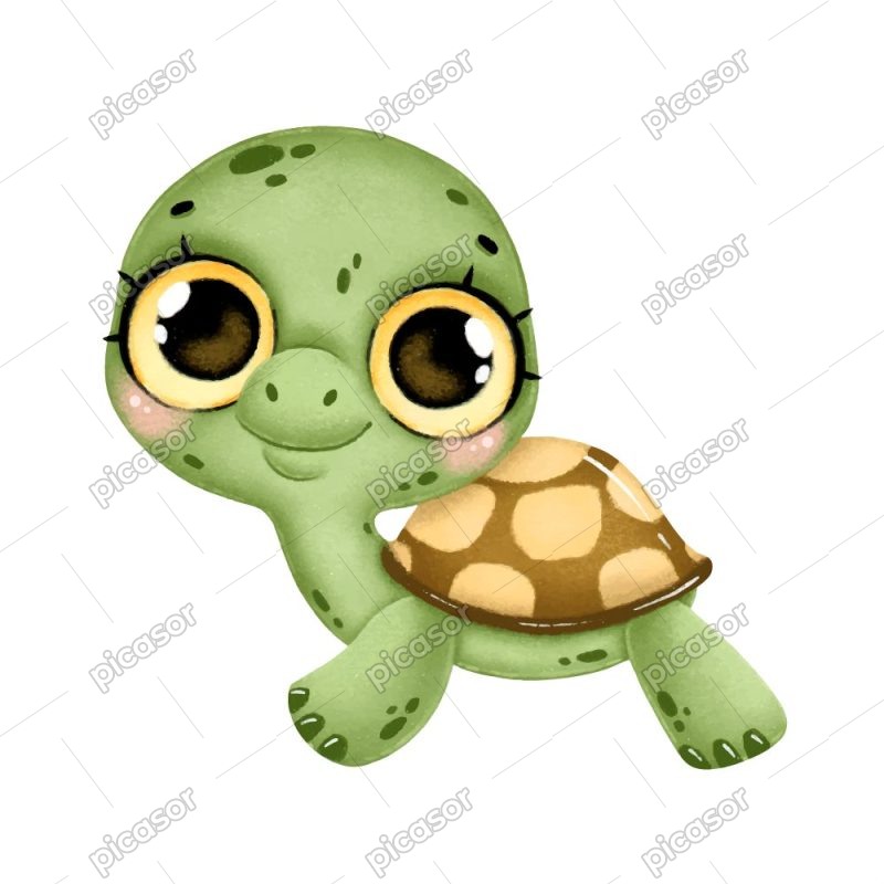وکتور بچه لاکپشت با چشمهای درشت سبک نقاشی آبرنگی