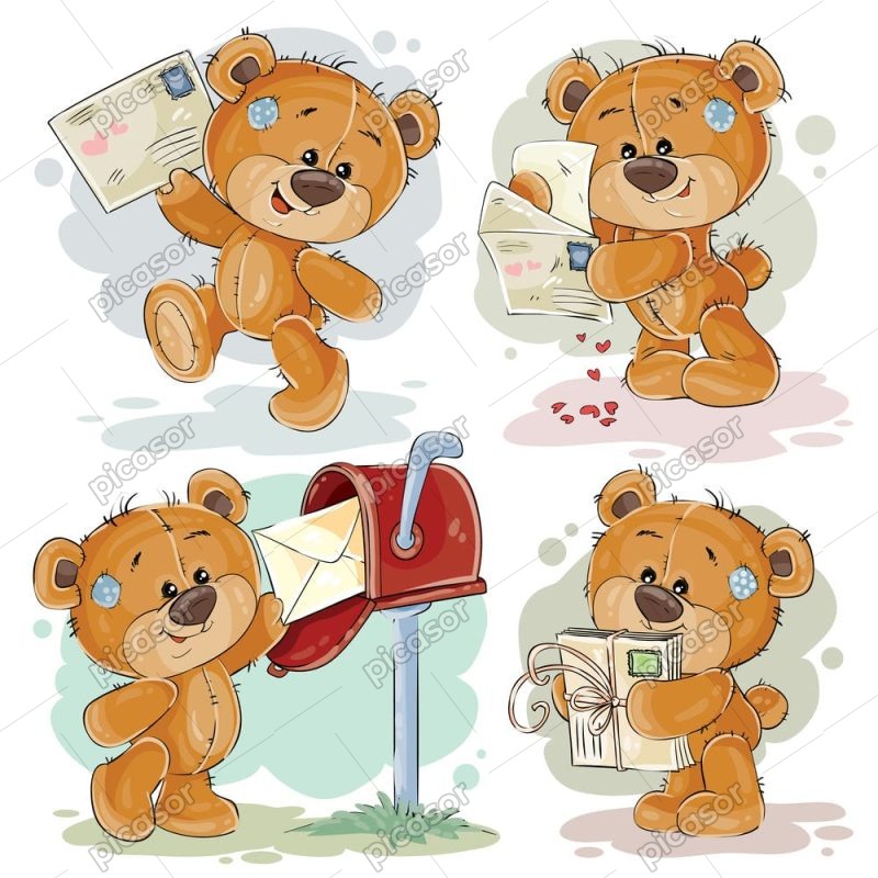 4 وکتور پست کردن نامه خرس کارتونی - وکتور تدی بر با نامه
