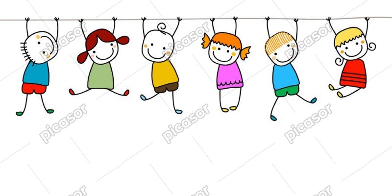وکتور آویزان شدن بچه ها از طناب و بازی کردن کودکان سبک نقاشی کودکانه
