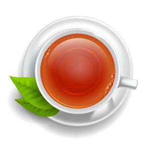 وکتور فنجان چای از بالا با برگ چای طراحی واقعی