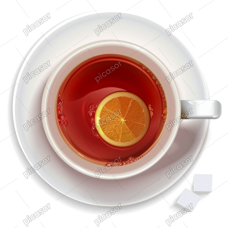 وکتور فنجان چای از بالا با لیمو و قند