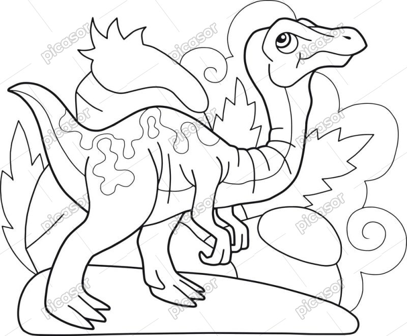 وکتور دایناسور خطی کارتونی کتاب رنگ آمیزی