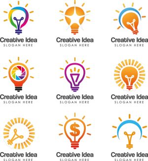 9 وکتور لوگو لامپ لوگو خلاقیت و ایده با لامپ روشن
