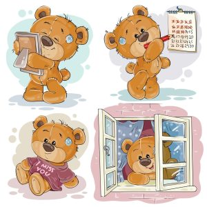 4 وکتور تدی بر کارتونی عاشق - وکتور خرس پشت پنجره طرح کارتون