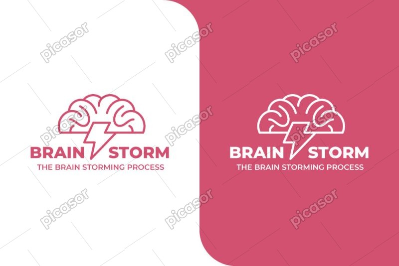 وکتور لوگو مغز با رعد و برق - وکتور لوگو مغز شکل ابر طرح لوگو طوفان مغزی