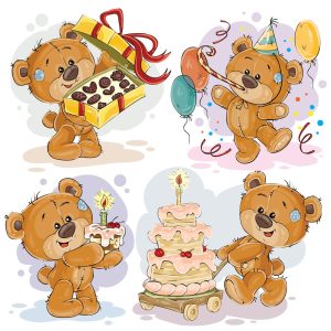 4 وکتور تدی بر با کیک و شیرینی - وکتور بچه خرس کارتونی تم تولد