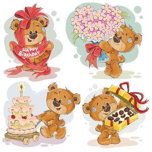4 وکتور تولد تدی بر با کیک و شیرینی - وکتور تم تولد کودکانه با بچه خرس کارتونی