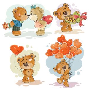 4 وکتور بچه خرسهای کارتونی عاشق با قلب - وکتور تدی بر و روز ولنتاین