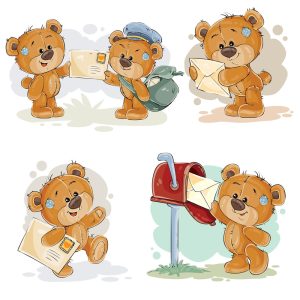 5 وکتور تدی بر و پستچی و نامه - وکتور بچه خرس کارتونی بامزه