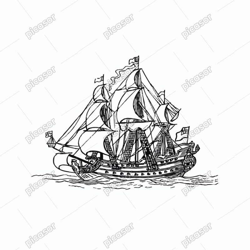 وکتور نقاشی کشتی بادبانی قدیمی