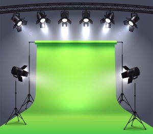 وکتور استودیو عکاسی با پرده سبز و نور افکن