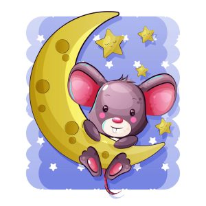 وکتور کارتونی موش با ماه