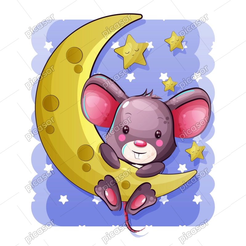 وکتور کارتونی موش با ماه
