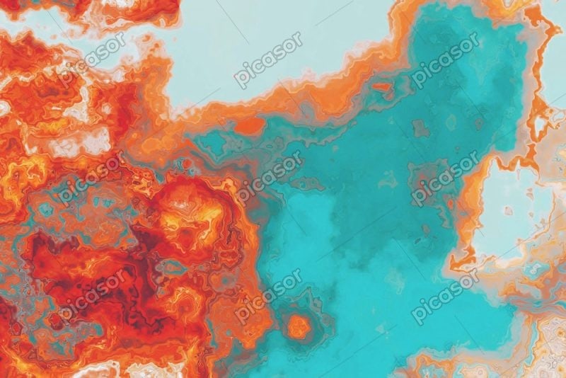 عکس پس زمینه آبستره مرمر مایع سبز و نارنجی - پس زمینه دریا و کوه از بالا سبک آبستره