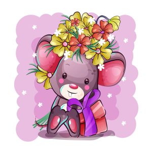 وکتور موش کارتونی با تاج گل و کادو