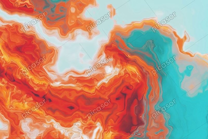 عکس پس زمینه جوهر سبز و نارنجی طرح مرمر رنگی - پس زمینه آبستره کوه و دریا از بالا