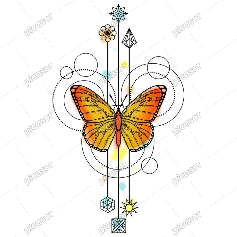 وکتور نماد طلسم با پروانه - وکتور هنری اشکال هندسی با پروانه