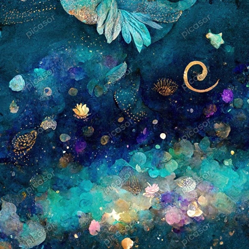 نقاشی دنیای رویایی زیر دریا طرح آبرنگی اکلیلی