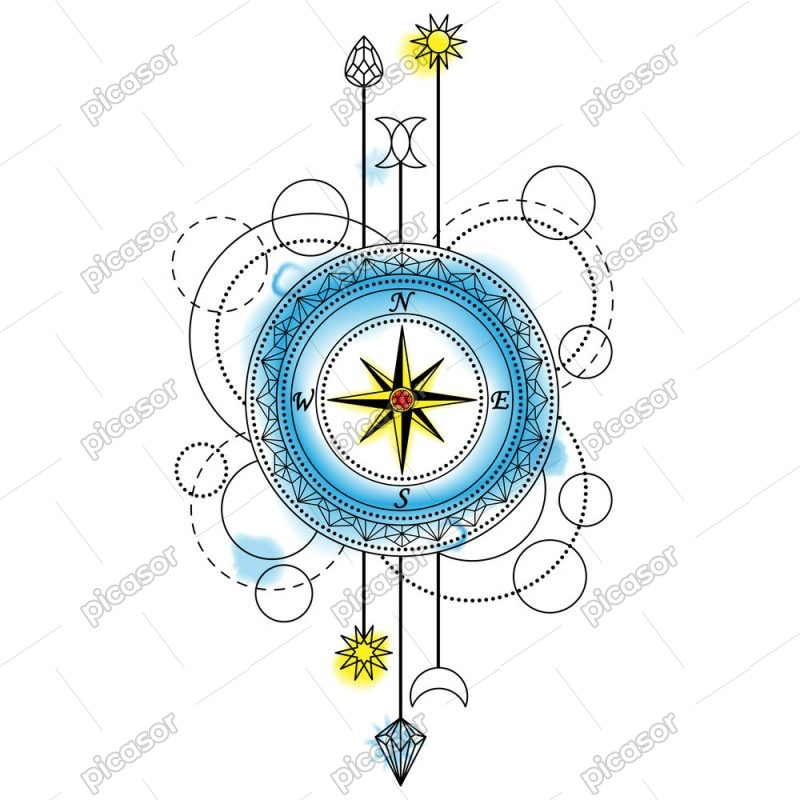 وکتور نماد طلسم با قطب نما - وکتور هنری اشکال هندسی با قطب نما