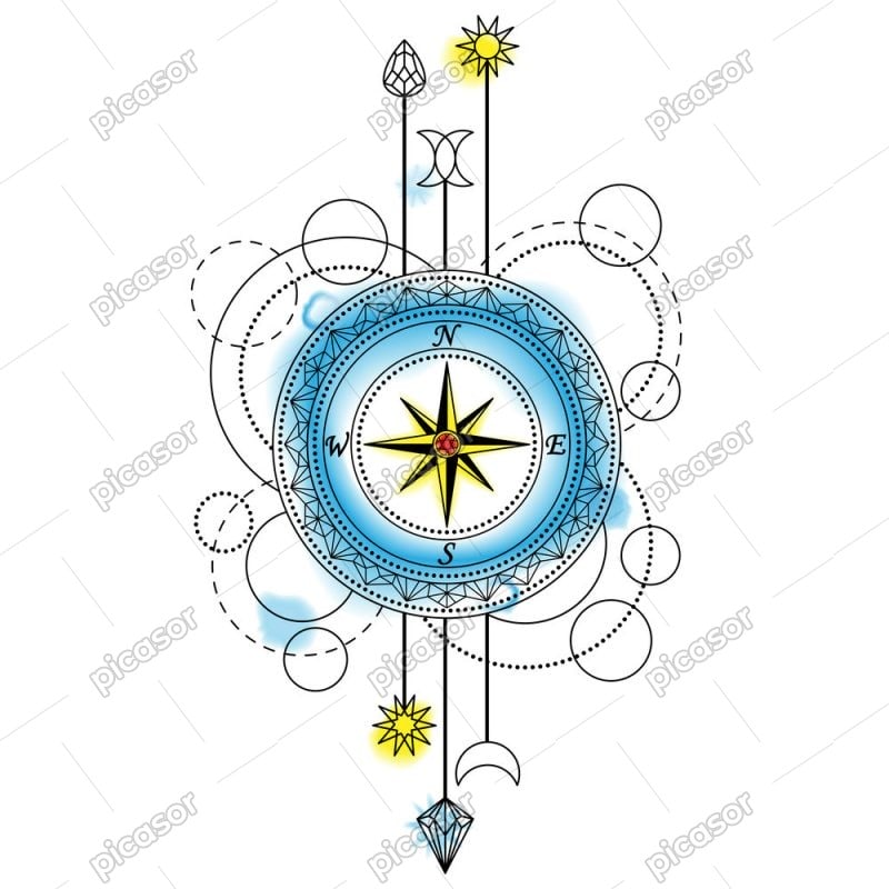 وکتور نماد طلسم با قطب نما - وکتور هنری اشکال هندسی با قطب نما