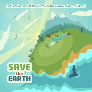 وکتور نجات زمین با اقیانوس و جنگل - وکتور پوستر زمین پاک